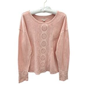 KNOX ROSE | Pink Embroidered Boho Long Sleeve Top Cottagecore | Small